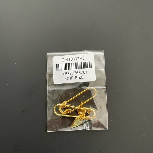 Adornia 14K Gold Plated Sterling Silver Safety Pin Dangle Heart Drop Earrings - Picture 3 of 3